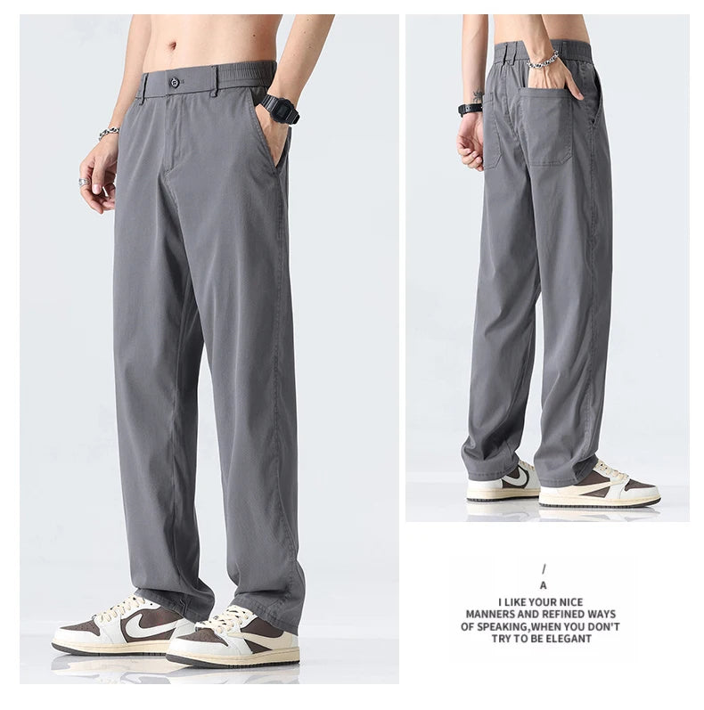 Coffee Ultra-thin Wide Pants Men Lyocell Fabric Breathable Soft Straight Casual Trousers Loose Simple Male Sweatpants