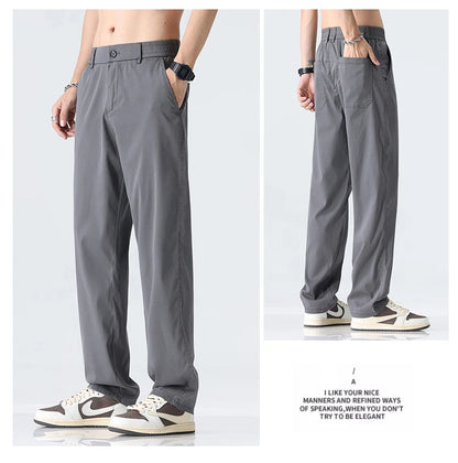 Coffee Ultra-thin Wide Pants Men Lyocell Fabric Breathable Soft Straight Casual Trousers Loose Simple Male Sweatpants
