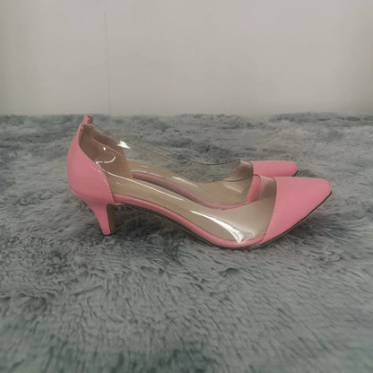 Women Pumps Spring Autumn PVC Transparent 5cm Low Heels Sexy Pointed Toe Slip-on Thin High Heels Party Wedding Shoes