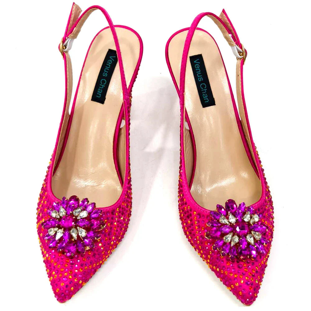 INS Style Green Party Shoe and Bag Set in Women Pointed-Toe Rhinestone High Heels Elegant African Ladies Shoes