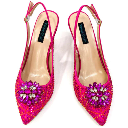 INS Style Green Party Shoe and Bag Set in Women Pointed-Toe Rhinestone High Heels Elegant African Ladies Shoes