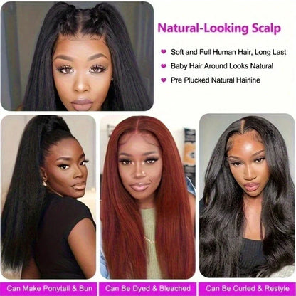 13x4 Straight HD Lace Front Human Hair Wigs kinky Straight 360 Full Lace Frontal Wigs For Women Pre Plucked 250 Density