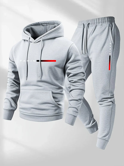 PARIS Letter Print Sweatshirt Suit Men's Fleece Hoodie Pants Set Spring Autumn Winter Warm Casual Sports Pullover Trousers Sets