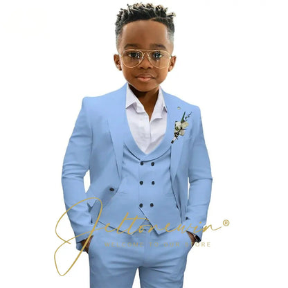 Boys' 3-Piece Suit with Notched-Lapel Jacket, Vest & Pants in Solid Colors for Weddings