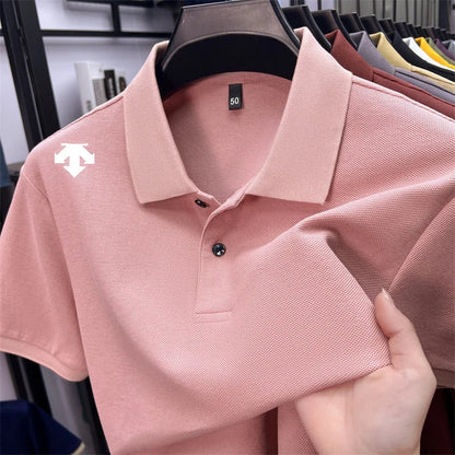 100% men's summer luxury brand polo shirt lapel geometric printing short sleeves t-shirt outdoor leisure men clothing tops