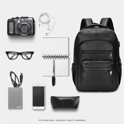 High QualityUSBCharging Backpack MenPULeather Large Capacity Computer Backpack School Backpack for Teenage Boys