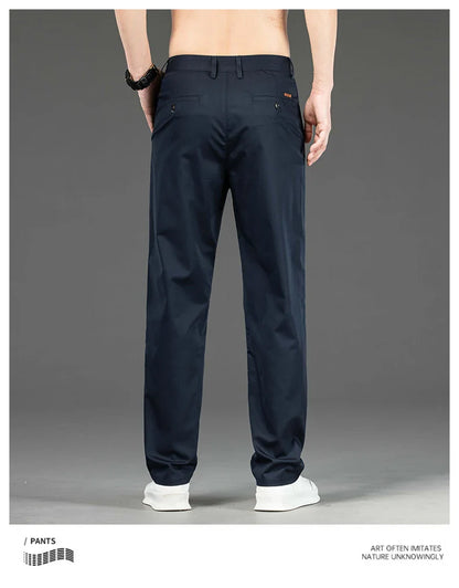 Spring Summer New Men's Casual Pants Thin Mulberry Silk Soft Business Casual Trousers Slim Straight Elastic Suit Pants Male
