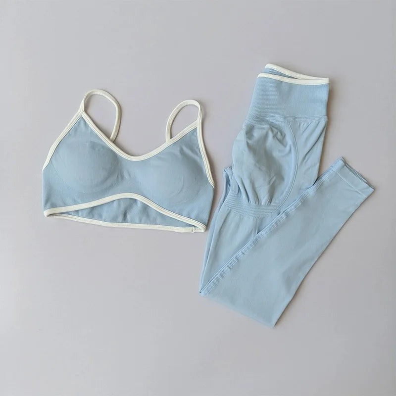 Seamless 2PCS Legging Sets Women's Strappy Sports Bras and Leggings High Waist Fitness Sculpt Leggings Running Pants Gym Suits
