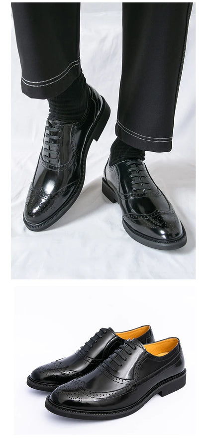 Men Suit Casual Shoes Luxury Men Brogue Dress Shoes Formal Business Leather Shoes Men Brown Wedding Italian Banquet Shoe Size 46