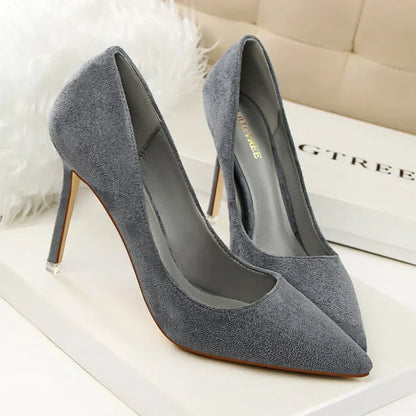 Women Elegant Flock Orange Purple Evening Banquet Party Pumps Lady Classic Scarpin New Burgundy 9cm High Heels Shoes Plus Size