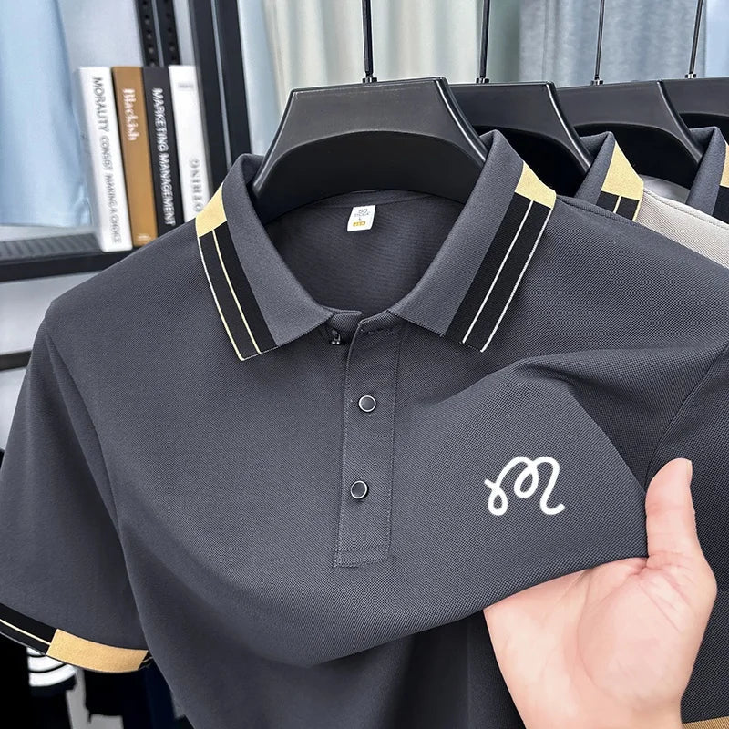 Men's Summer New Lapel Polo Shirt High Quality Casual Fashion Print Short Sleeve T-Shirt Versatile Trend Business Men's Clothing