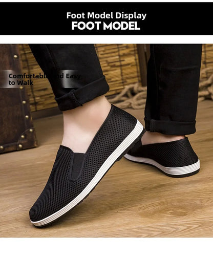 Men's Summer Soft Bottom Driving Shoes Breathable Mesh Slip-On Shoes Wear-Resistant Casual Old Beijing Style Rubber Sole