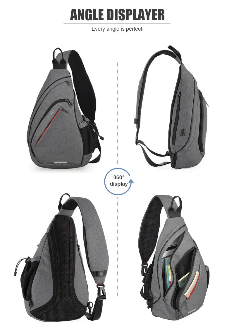 Men One Shoulder Backpack Women Sling Bag Crossbody USB Boys Cycling Sports Travel Versatile Fashion Bag Student School