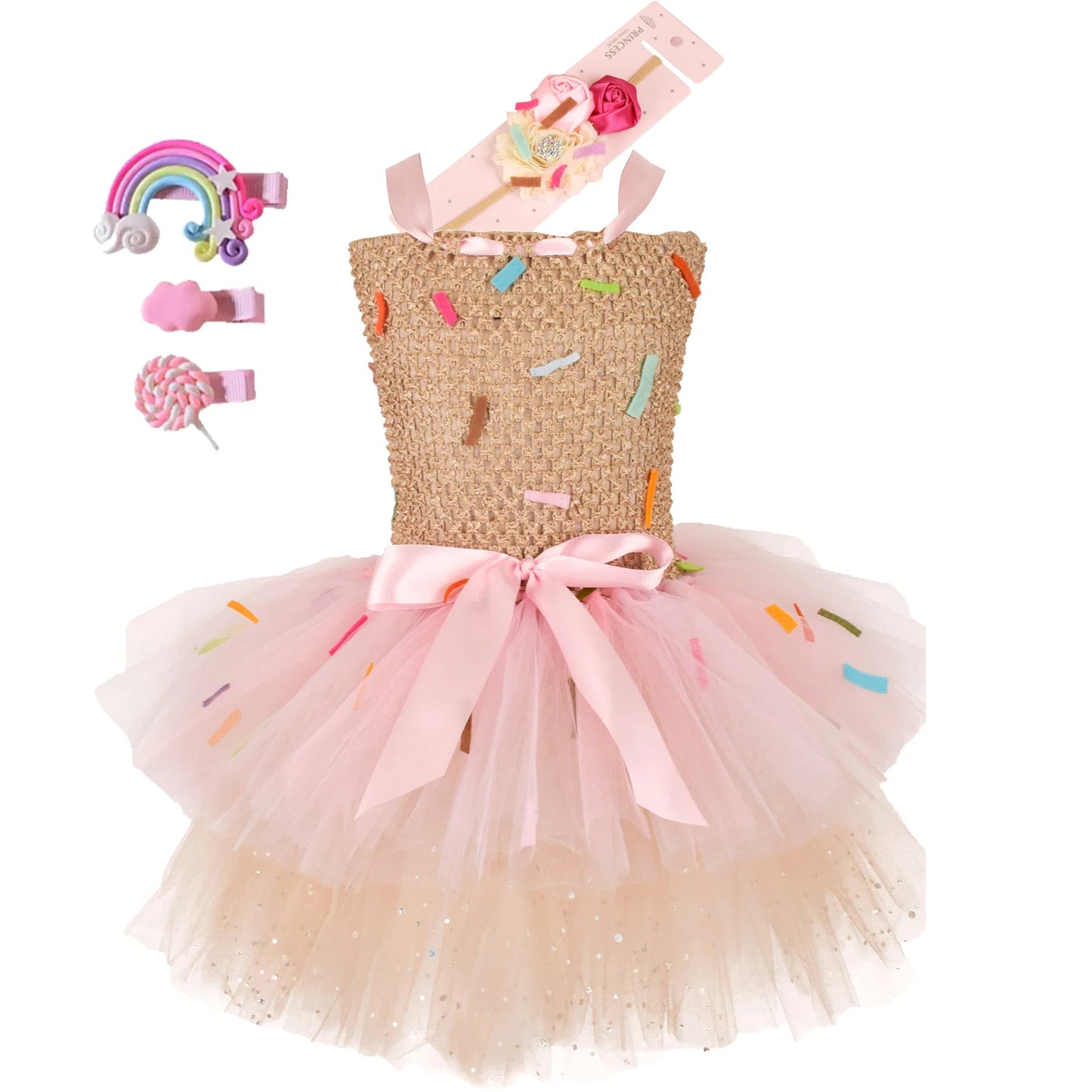2026 Purim Girls Candy Icecream Dress Handmade Mesh Tutu Dress Childrens Birthday Carnival Party Ball Gown With Icecream Balloon