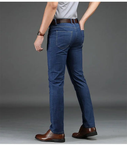 Men's Classic Straight Men's Jeans Fitted Comfortable Elastic Business Casual Denim Pants Korean Fashion  Autumn Casual Trousers