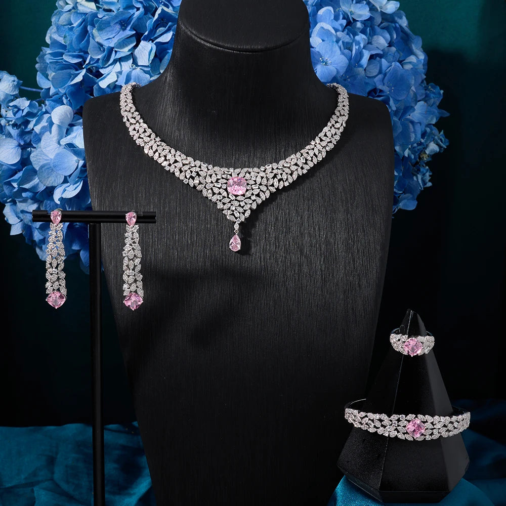 Women Necklace Sets Cubic Zirconia Bridal Jewelry DuBai Saudi Wedding Engagement Party Festival Jewel Accessory