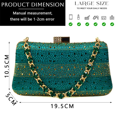Elegant High Heels Shoes and Bag Set for Women Pointed Toe Black Color Hollow Rhinestones Matching Bag