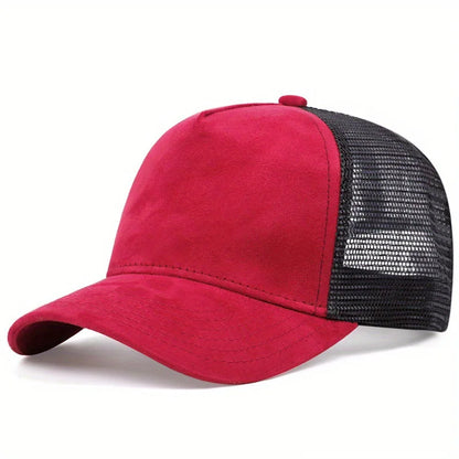Unisex 5 panel Mesh Suede Trucker Hat  Men Baseball Cap Spring Summer Breathable Sports Hats