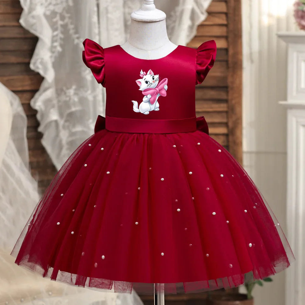Toddler Girl Red Princess Dress Baby Girl 1st Birthday Party Tutu Gown Backless Bow Beading Xmas Costume