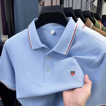 Luxury men's classic brand embroidered best-selling striped polo shirt summer new comfortable best-selling breathable short top