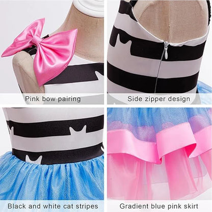 Summer Dress with Headband for Girls Gabby Cat Striped Sleeveless Dress Children Birthday Dress Gabby Dollhouse Cosplay Costume