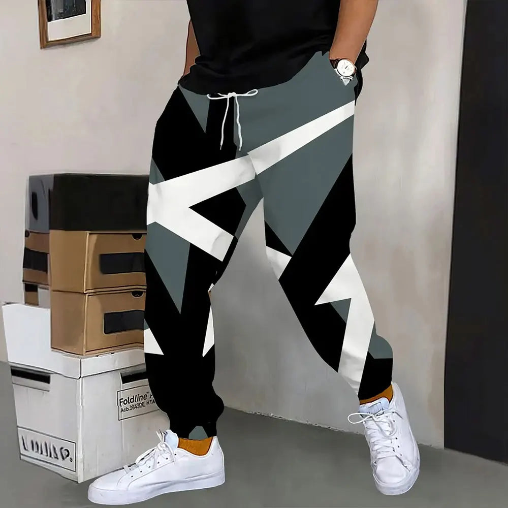 Men's Sweatpants Retro 3D Square Printed Sweatpants Men's Loose Pocket Drawstring Sweatpants Winter Thick Warm Sweatpants