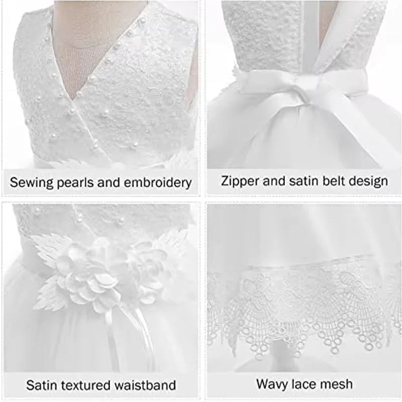 Baby Girl 1st Birthday Baptismal Wedding Dress Princess Dress With Headband Elegant Girls Party Dresses Infant Lace Evening Gown