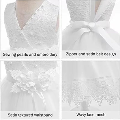 Baby Girl 1st Birthday Baptismal Wedding Dress Princess Dress With Headband Elegant Girls Party Dresses Infant Lace Evening Gown