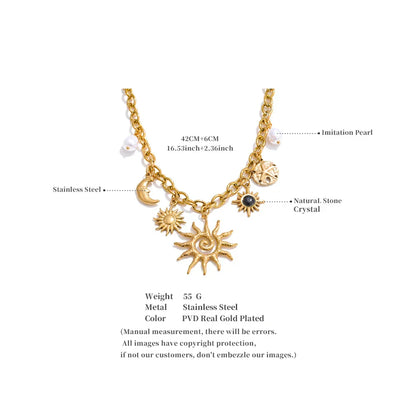Trendy Starfish Moon Sun Shaped Pendant Charm Necklace Statement Stainless Steel Golden Chain Fashion Jewelry PVD Plated