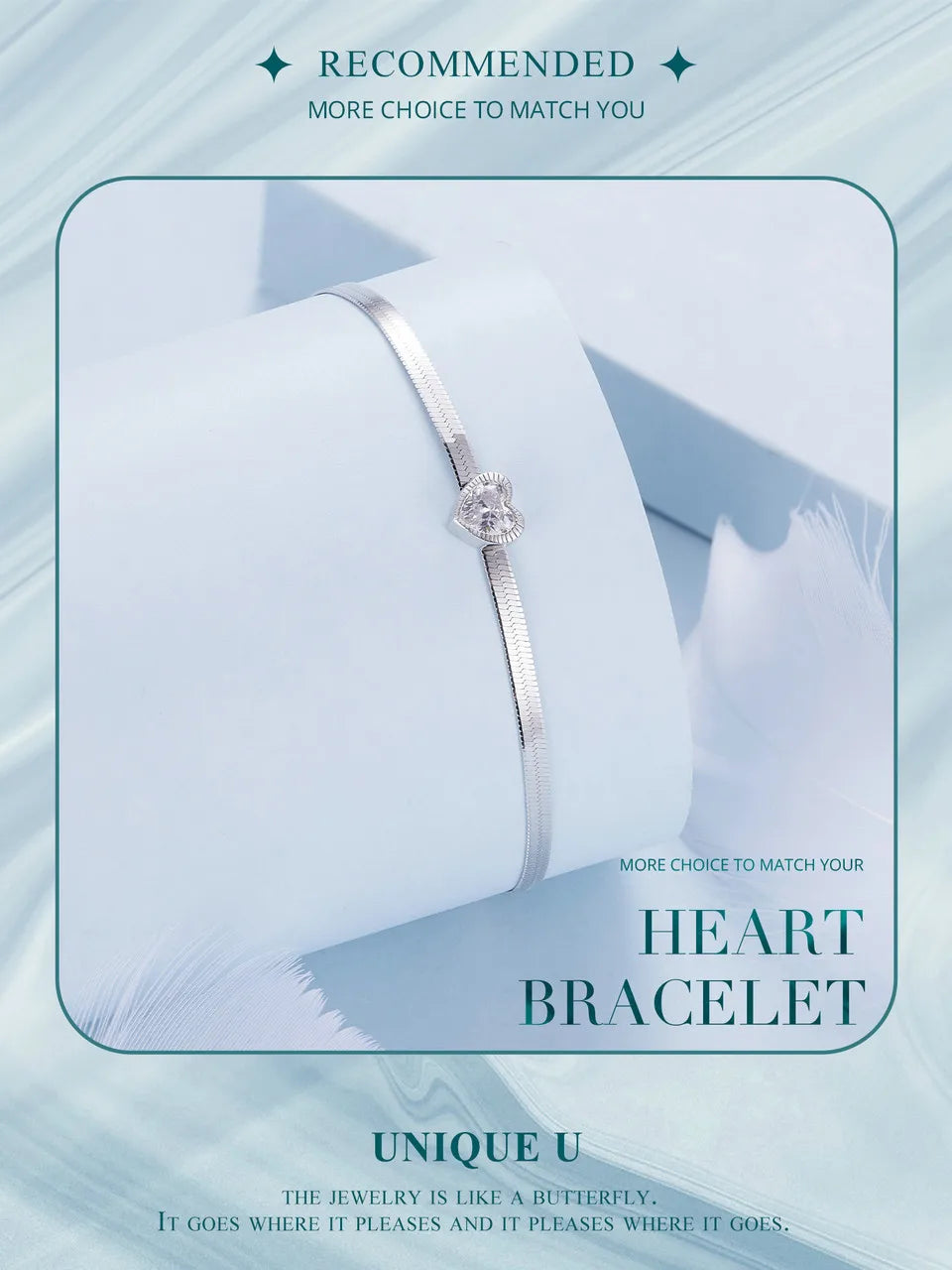 925 Sterling Silver Punk Herringbone Snake Chain Bracelet Heart Blade Chain Link Platinum Plated for Women Fine Jewelry