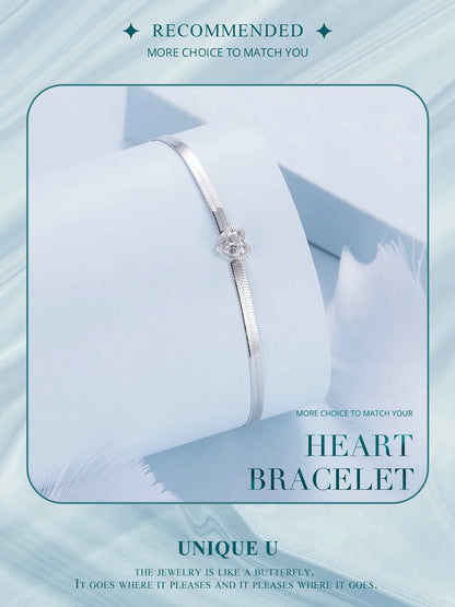 925 Sterling Silver Punk Herringbone Snake Chain Bracelet Heart Blade Chain Link Platinum Plated for Women Fine Jewelry