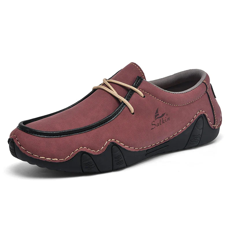 Novos Tênis Masculinos Casuais de Couro Feitos à Mão da Moda 2024 Design Sapatilhas Masculinas Mocassins Respiráveis Cano Baixo Sapatos Flats Dirigir Tamanho Grande