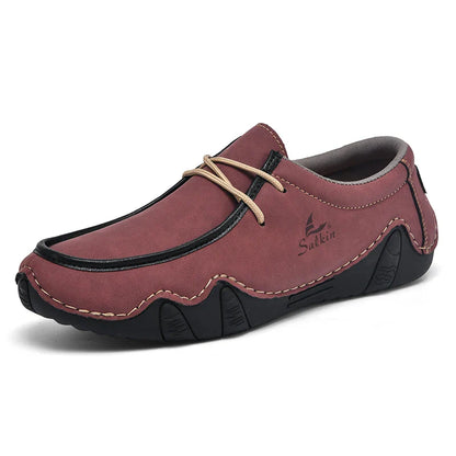 Novos Tênis Masculinos Casuais de Couro Feitos à Mão da Moda 2024 Design Sapatilhas Masculinas Mocassins Respiráveis Cano Baixo Sapatos Flats Dirigir Tamanho Grande