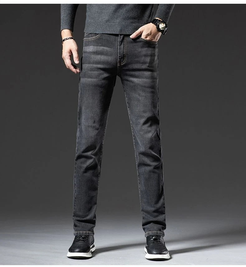 Autumn Winter High Quality Elastic Mens Jeans Cargo Slim Fit Denim Pencil Trousers Midweight Long PantsHighHigh  Jeans Man