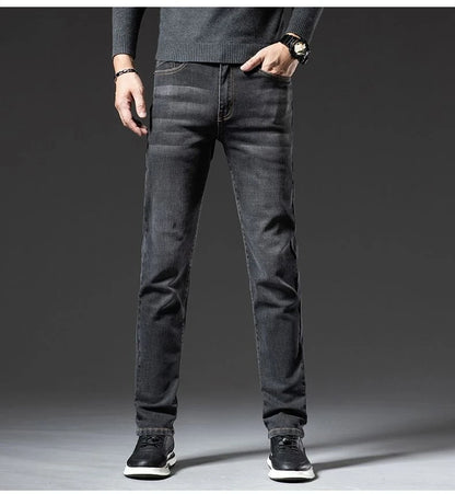 Autumn Winter High Quality Elastic Mens Jeans Cargo Slim Fit Denim Pencil Trousers Midweight Long PantsHighHigh  Jeans Man