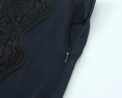 Women Satin Mini Skirt with Lace Spring Summer Mid Waist Women's Asymmetric Hem Skirt Side zip Women's Chic Skirts