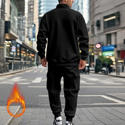 2024 autumn and winter men's casual velvet warm zipper sports trousers set