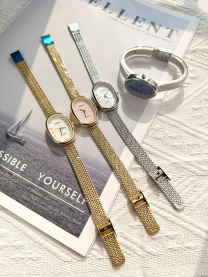 New Brand Quartz Watch for Women Luxury Gift Oval Dial Rhinestone Watch Adjustable Stainless Steel Strap Wristwatches Wholesale