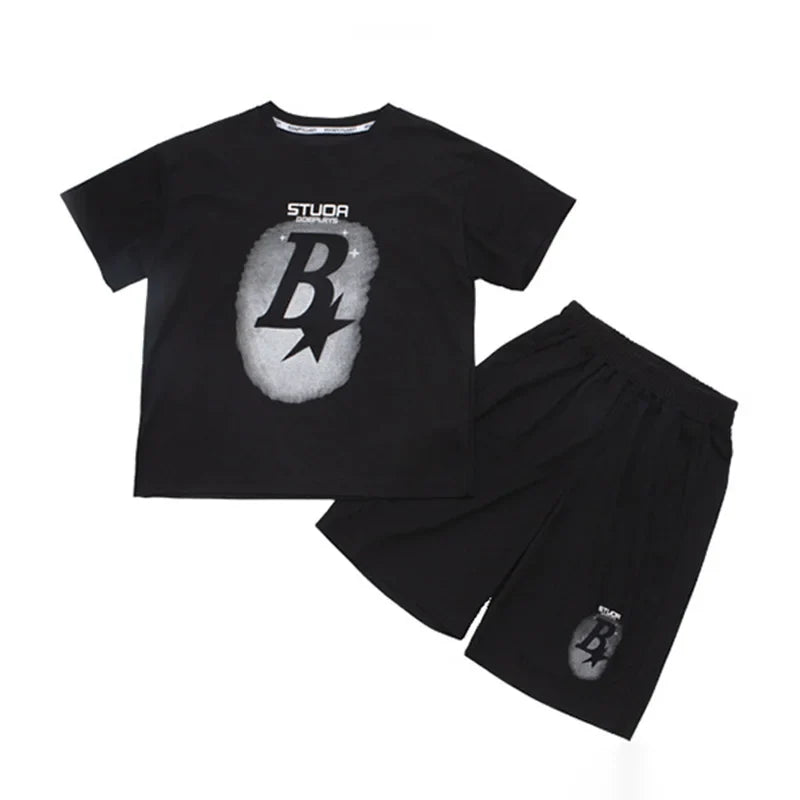 New Summer Teenager Boys Clothing Set Cotton Letter Short Sleeve T-shirt Shorts 2Pcs For 4-14 Years Kids Tracksuits Child Cloth