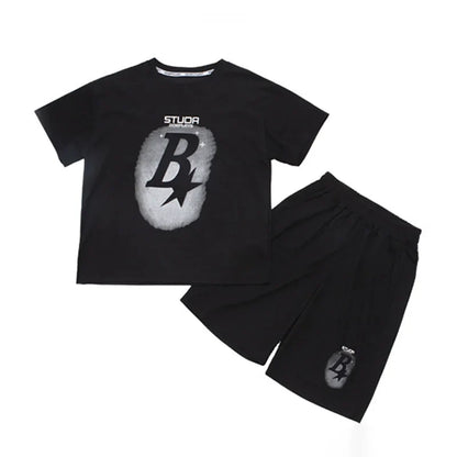 New Summer Teenager Boys Clothing Set Cotton Letter Short Sleeve T-shirt Shorts 2Pcs For 4-14 Years Kids Tracksuits Child Cloth