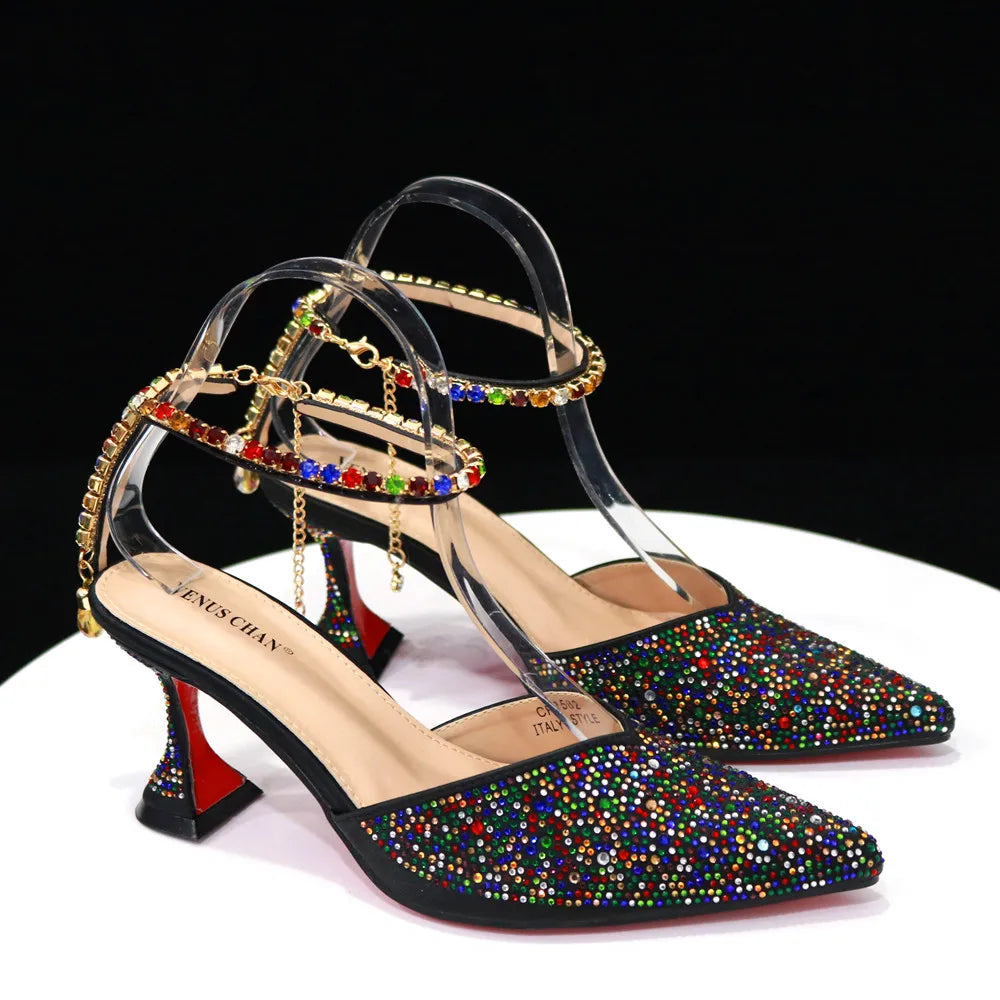 Pointed Shoes Bag Soft Handle Bag Anklet Design Medium Heel Ladies Shoes Suitable for Wedding Party