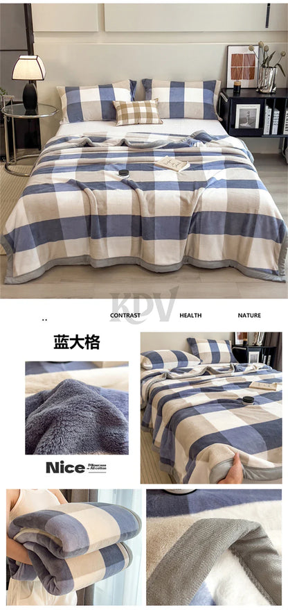 Double Layer Solid Color Milk Velvet Blanket Autumn Winter Thicken Warm Plush Blanket for Bed Sofa Single Double Thick Bed Sheet