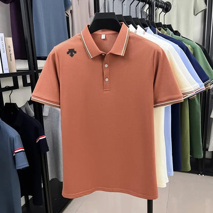 Men's High-End Luxury Brand Logo-Stamped Casual Polo Shirt Summer New Golf Breathable Business Short-Sleeve T-Shirt