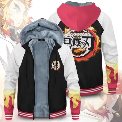 Anime Velvet Thick Warm Winter Oversized Hoodie Coat Zip Up Sweatshirt Winter Top Plus Size Coat Plush Jackets