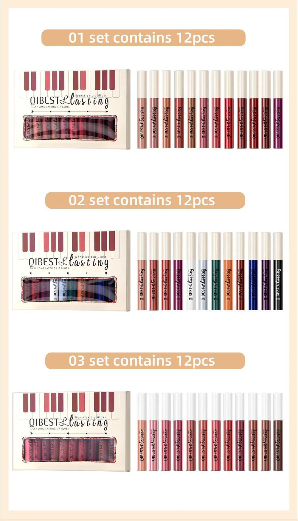 12 Colors Matte Liquid Lipstick Sets Lip Gloss Waterproof Long Lasting Sexy Red White Black Nude Lipgloss Makeup Sets