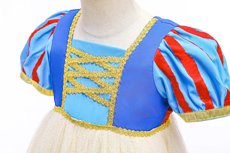 Summer Snow White Dress for Girls Breathable Puffed-Sleeve Tulle Princess Dress Snow White Themed Party Gown Halloween Costume