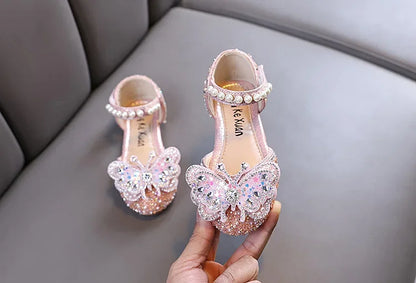 Kids Sandals for Girls Rhinestone Butterfly Elegant Versatile Children's Summer Sandals Soft Bottom Princess Fashion Flat Shoes