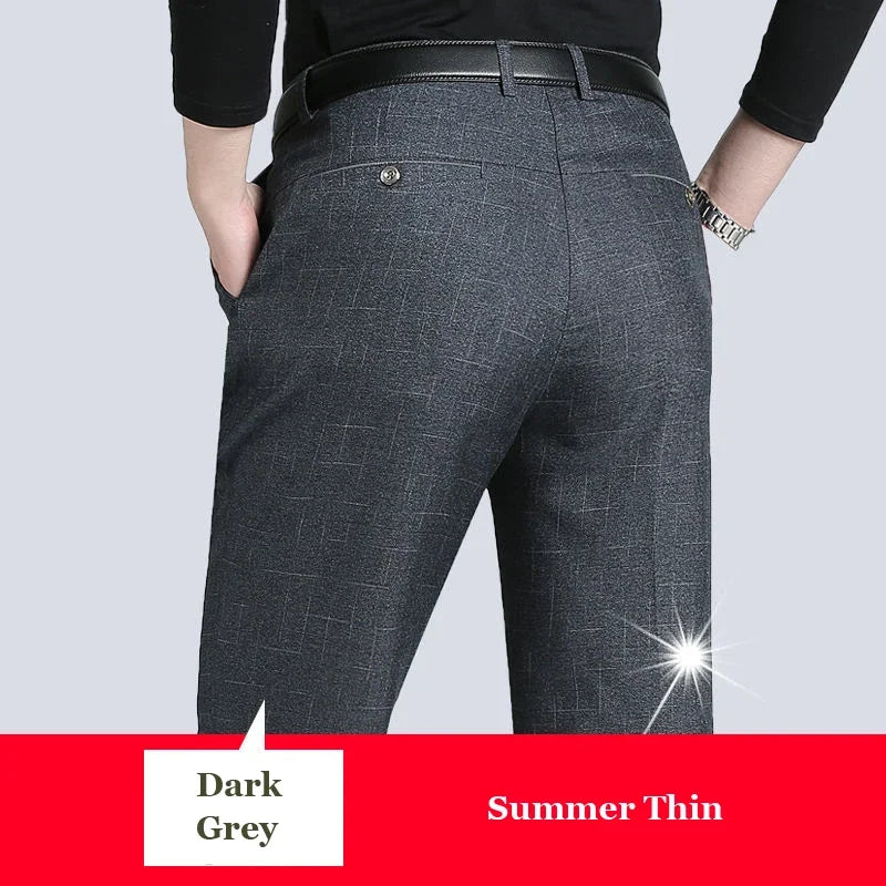 Autumn Summer New Men's Slim Business Pants Fashion Stretch Thicken Casual Trousers Brand Solid Pant Black Navy Plus Size GOZBKF