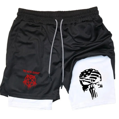 Men Anime Double Layer Shorts Gym Workout Printed Sports Multi-performance Training Quick-drying Jogging Pants Towel Pants M-3xl