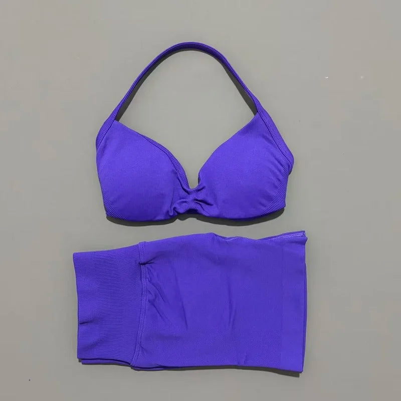 2PCS HISTELLO Sports Seamless Yoga Set Push Up Women Bra Scrunch Butt Lift Leggings Ultra Soft Comfort Yoga Workout Wear